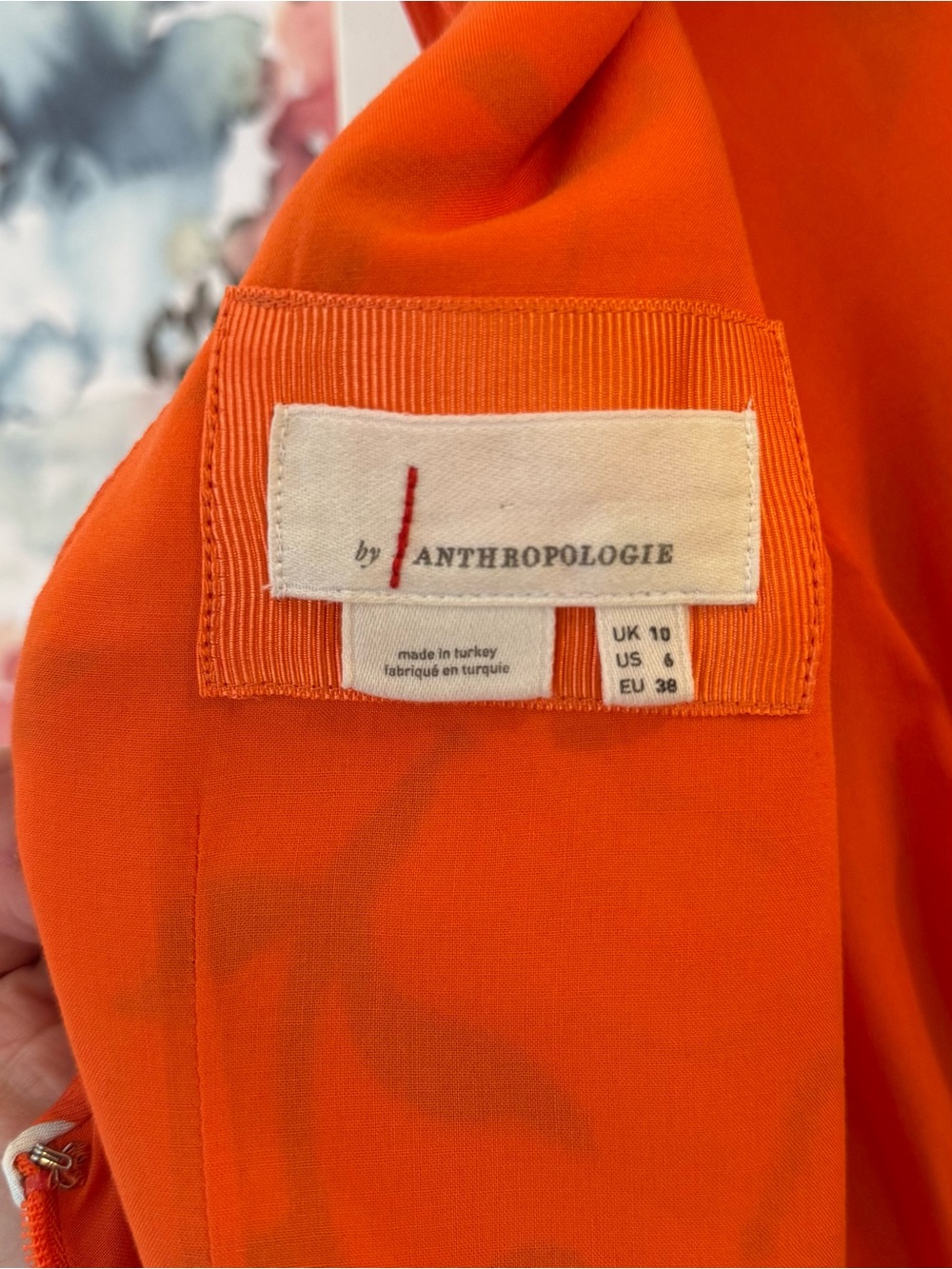 Anthropologie Orange Floral V‑Neck Midi Dress - Picture 3 of 4
